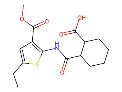 3-thiophenecarboxylic acid, 2-[[(2-carboxycyclohexyl)carbonyl]amino]-5-ethyl-, 3-methyl ester structure