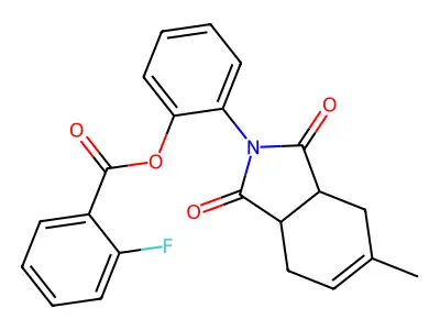 2-(5-methyl-1,3-dioxo-1,3,3a,4,7,7a-hexahydro-2H-isoindol-2-yl)phenyl 2-fluorobenzoate structure