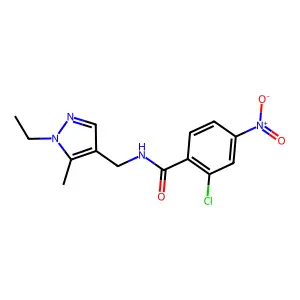2-chloro-N-[(1-ethyl-5-methylpyrazol-4-yl)methyl]-4-nitrobenzamide structure