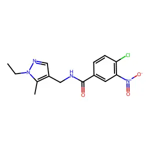 4-chloro-N-[(1-ethyl-5-methylpyrazol-4-yl)methyl]-3-nitrobenzamide structure