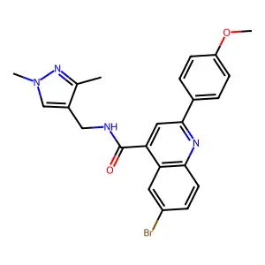 6-bromo-N-[(1,3-dimethylpyrazol-4-yl)methyl]-2-(4-methoxyphenyl)quinoline-4-carboxamide structure