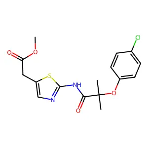 methyl (2-{[2-(4-chlorophenoxy)-2-methylpropanoyl]amino}-1,3-thiazol-5-yl)acetate structure