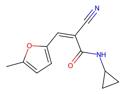 2-cyano-N-cyclopropyl-3-(5-methylfuran-2-yl)prop-2-enamide structure