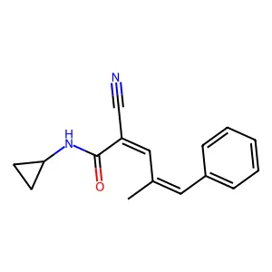 2-cyano-N-cyclopropyl-4-methyl-5-phenylpenta-2,4-dienamide structure