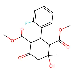 dimethyl 2-(2-fluorophenyl)-4-hydroxy-4-methyl-6-oxocyclohexane-1,3-dicarboxylate structure