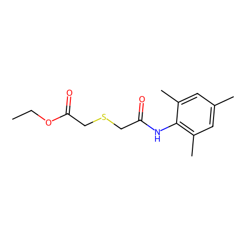 Ethyl 2-[[2-oxo-2-[(2,4,6-trimethylphenyl)amino]ethyl]thio]acetate structure