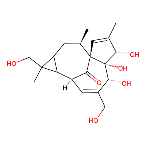 (2S,5R,5aR,6S,8aS,9R)-5,5a,6-Trihydroxy-1,4-bis(hydroxymethyl)-1,7,9-trimethyl-1a,2,5,5a,6,9,10,10a-octahydro-1H-2,8a-methanocyclopenta[a]cyclopropa[e][10]annulen-11-one structure