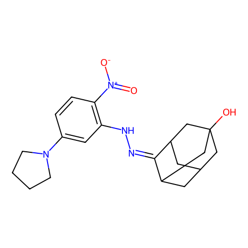 4-{2-[2-nitro-5-(pyrrolidin-1-yl)phenyl]hydrazinylidene}tricyclo[3.3.1.1~3,7~]decan-1-ol structure