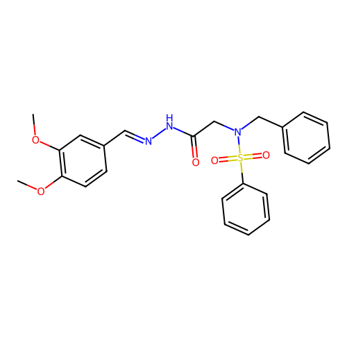 N-benzyl-N-{2-[(2E)-2-(3,4-dimethoxybenzylidene)hydrazinyl]-2-oxoethyl}benzenesulfonamide (non-preferred name) structure