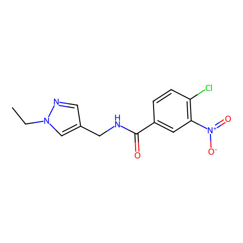 4-chloro-N-[(1-ethyl-1H-pyrazol-4-yl)methyl]-3-nitrobenzamide structure