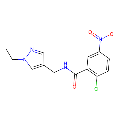 2-chloro-N-[(1-ethylpyrazol-4-yl)methyl]-5-nitrobenzamide structure