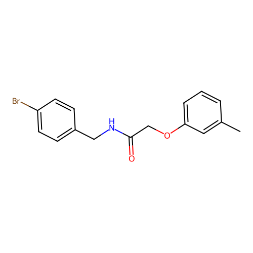 N-[(4-bromophenyl)methyl]-2-(3-methylphenoxy)acetamide structure