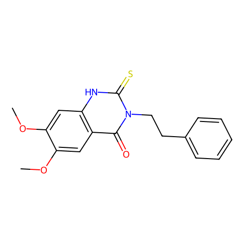 6,7-dimethoxy-3-(2-phenylethyl)-2-sulfanylquinazolin-4(3H)-one structure