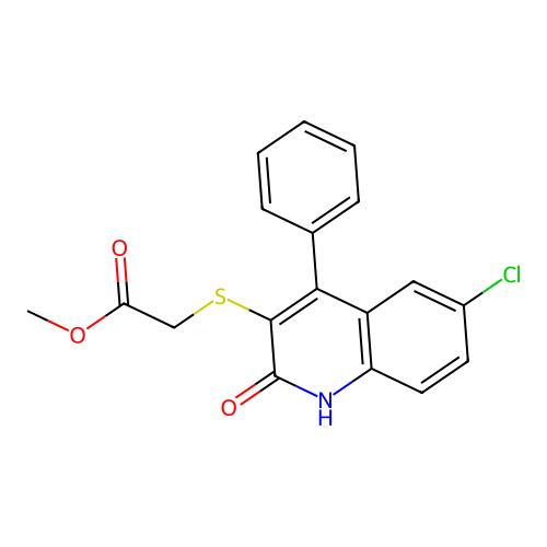 Methyl [(6-chloro-2-oxo-4-phenyl-1,2-dihydroquinolin-3-yl)thio]acetate structure