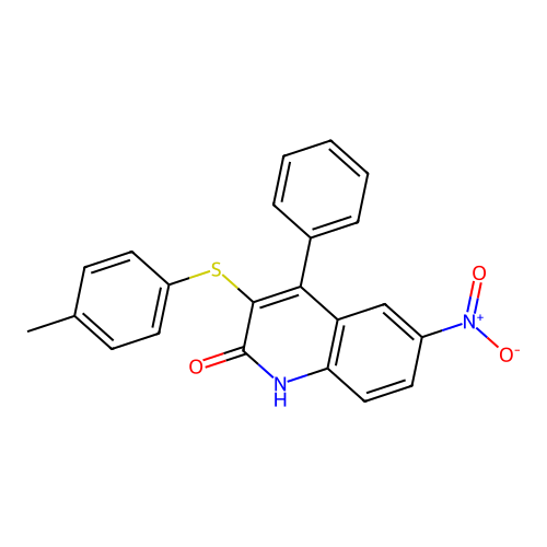 3-[(4-methylphenyl)sulfanyl]-6-nitro-4-phenylquinolin-2(1H)-one structure