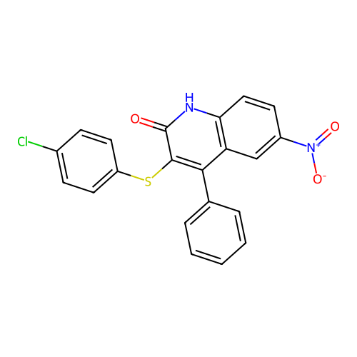 3-[(4-chlorophenyl)sulfanyl]-6-nitro-4-phenylquinolin-2(1H)-one structure