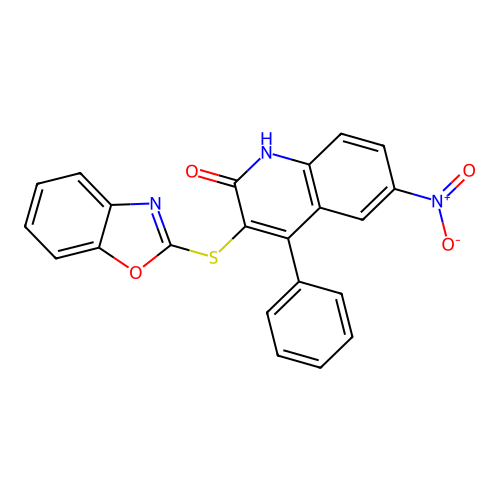 3-(1,3-benzoxazol-2-ylsulfanyl)-6-nitro-4-phenylquinolin-2(1H)-one structure