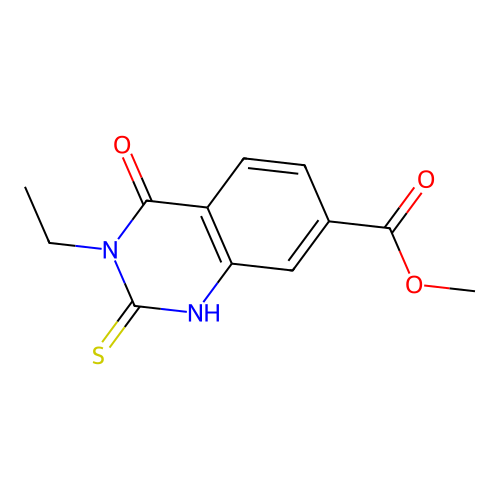 Methyl 3-ethyl-4-oxo-2-thioxo-1,2,3,4-tetrahydroquinazoline-7-carboxylate structure