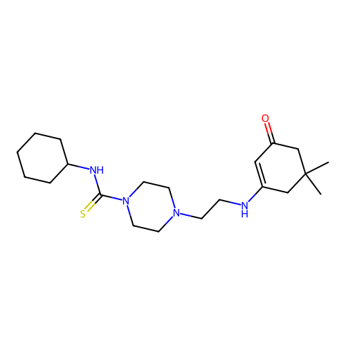 N-cyclohexyl-4-{2-[(5,5-dimethyl-3-oxocyclohex-1-en-1-yl)amino]ethyl}piperazine-1-carbothioamide structure