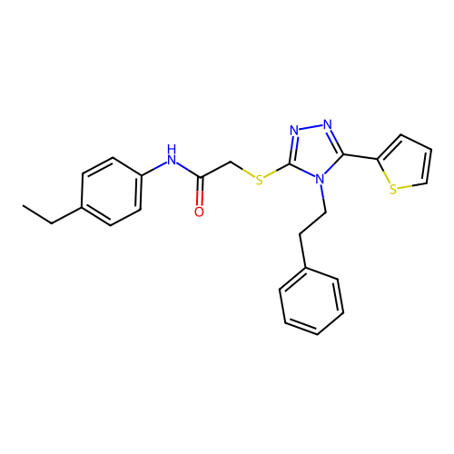 N-(4-ethylphenyl)-2-((4-phenethyl-5-(thiophen-2-yl)-4H-1,2,4-triazol-3-yl)thio)acetamide structure