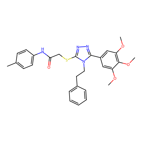 2-((4-phenethyl-5-(3,4,5-trimethoxyphenyl)-4H-1,2,4-triazol-3-yl)thio)-N-(p-tolyl)acetamide structure