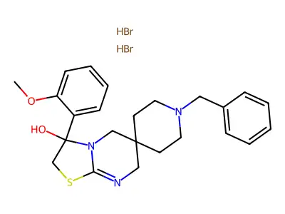 Spiro(piperidine-4,6'(7'H)-(5H)thiazolo(3,2-a)pyrimidin)-3'-ol, 2',3'-dihydro-3'-(2-methoxyphenyl)-1-(phenylmethyl)-, dihydrobromide structure