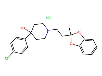 4-Piperidinol, 4-(p-chlorophenyl)-1-(2-(2-methyl-1,3-benzodioxol-2-yl)ethyl)-, hydrochloride structure