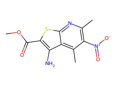 Methyl 3-amino-4,6-dimethyl-5-nitrothieno[2,3-b]pyridine-2-carboxylate structure