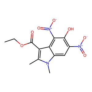 Ethyl 5-hydroxy-1,2-dimethyl-4,6-dinitroindole-3-carboxylate structure