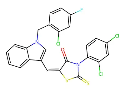 4-Thiazolidinone, 5-[[1-[(2-chloro-4-fluorophenyl)methyl]-1H-indol-3-yl]methylene]-3-(2,4-dichlorophenyl)-2-thioxo- structure