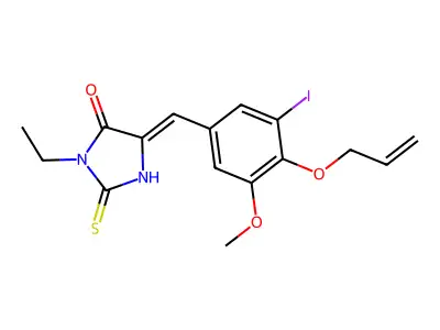 5-[4-(Allyloxy)-3-iodo-5-methoxybenzylidene]-3-ethyl-2-thioxo-4-imidazolidinone structure