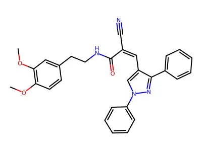 (Z)-2-cyano-N-[2-(3,4-dimethoxyphenyl)ethyl]-3-(1,3-diphenylpyrazol-4-yl)prop-2-enamide structure