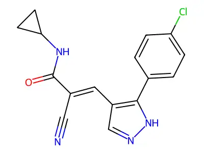 3-[3-(4-chlorophenyl)-1H-pyrazol-4-yl]-2-cyano-N-cyclopropylacrylamide structure