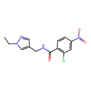 2-chloro-N-[(1-ethyl-1H-pyrazol-4-yl)methyl]-4-nitrobenzamide structure