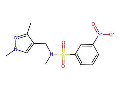 N-[(1,3-dimethylpyrazol-4-yl)methyl]-N-methyl-3-nitrobenzenesulfonamide structure