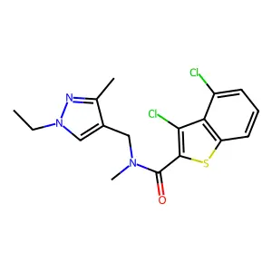 3,4-dichloro-N-[(1-ethyl-3-methyl-1H-pyrazol-4-yl)methyl]-N-methyl-1-benzothiophene-2-carboxamide structure
