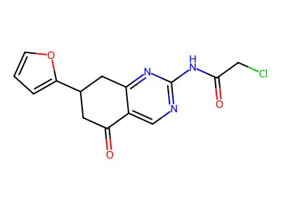 2-chloro-N-[7-(2-furyl)-5-oxo-5,6,7,8-tetrahydroquinazolin-2-yl]acetamide structure