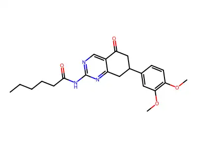 N-[7-(3,4-dimethoxyphenyl)-5-oxo-5,6,7,8-tetrahydroquinazolin-2-yl]hexanamide structure