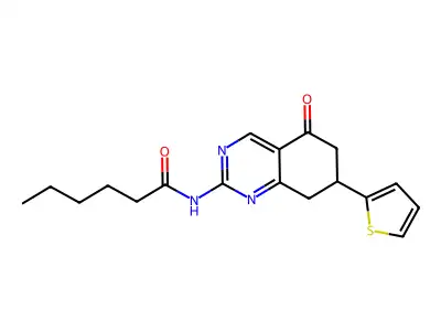 N-(5-oxo-7-(2-thienyl)-6,7,8-trihydroquinazolin-2-yl)hexanamide structure