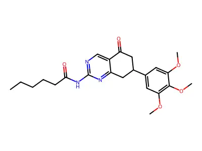 N-[5-oxo-7-(3,4,5-trimethoxyphenyl)-5,6,7,8-tetrahydroquinazolin-2-yl]hexanamide structure