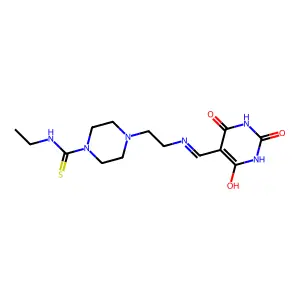 N-ethyl-4-(2-{[(2,4,6-trioxotetrahydropyrimidin-5(2H)-ylidene)methyl]amino}ethyl)piperazine-1-carbothioamide structure