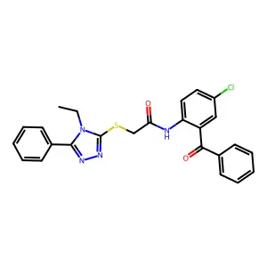 N-(2-benzoyl-4-chlorophenyl)-2-((4-ethyl-5-phenyl-4H-1,2,4-triazol-3-yl)thio)acetamide structure