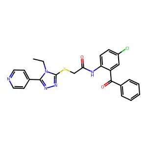 N-[4-chloro-2-(phenylcarbonyl)phenyl]-2-{[4-ethyl-5-(pyridin-4-yl)-4H-1,2,4-triazol-3-yl]sulfanyl}acetamide structure