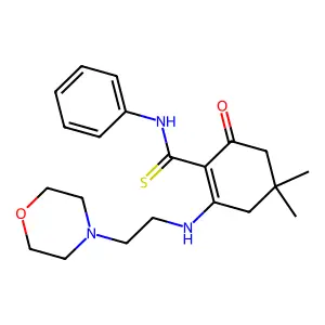 4,4-dimethyl-2-{[2-(morpholin-4-yl)ethyl]amino}-6-oxo-N-phenylcyclohex-1-ene-1-carbothioamide structure