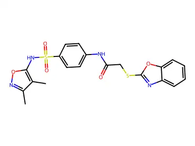 2-(1,3-benzoxazol-2-ylsulfanyl)-N-{4-[(3,4-dimethyl-1,2-oxazol-5-yl)sulfamoyl]phenyl}acetamide structure