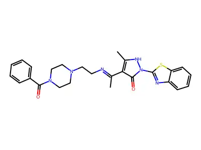 (4Z)-2-(1,3-benzothiazol-2-yl)-4-[1-[2-(4-benzoylpiperazin-1-yl)ethylamino]ethylidene]-5-methylpyrazol-3-one structure