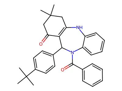 11-(4-tert-butylphenyl)-3,3-dimethyl-10-(phenylcarbonyl)-2,3,4,5,10,11-hexahydro-1H-dibenzo[b,e][1,4]diazepin-1-one structure