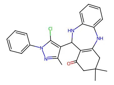 11-(5-chloro-3-methyl-1-phenyl-1H-pyrazol-4-yl)-3,3-dimethyl-2,3,4,5,10,11-hexahydro-1H-dibenzo[b,e][1,4]diazepin-1-one structure