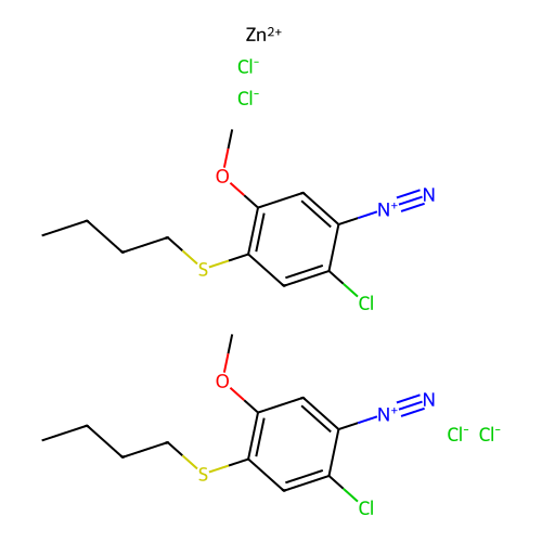 2-Chloro-4-(butylthio)-5-methoxybenzenediazonium tetrachlorozincate (2:1) structure