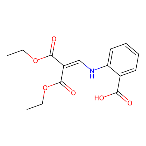 2-{[3-Ethoxy-2-(ethoxycarbonyl)-3-oxoprop-1-en-1-yl]amino}benzoic acid structure